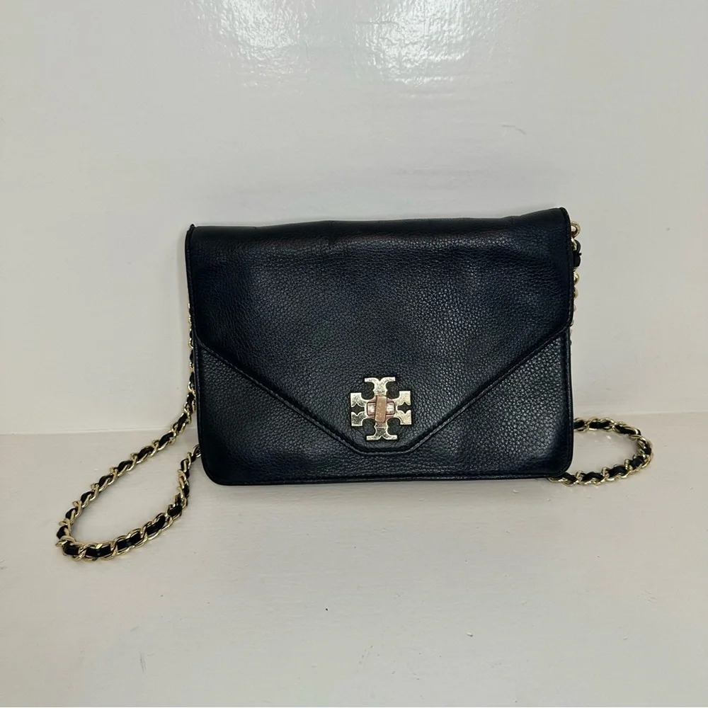 Tory Burch Black Robinson Leather Envelope Convertible Crossbody Shoulder Bag